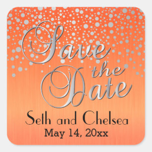 Silver Dots & Orange   Personalize Square Sticker