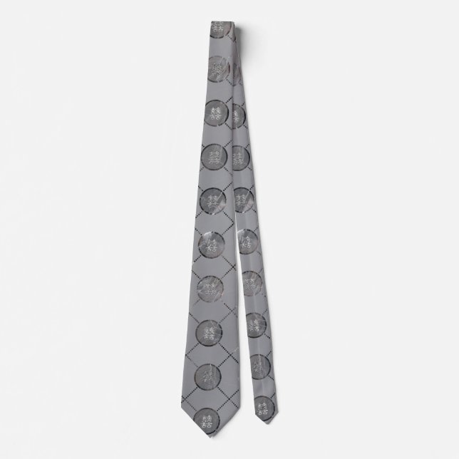 Silver Double Happiness Symbol pattern Tie (Front)