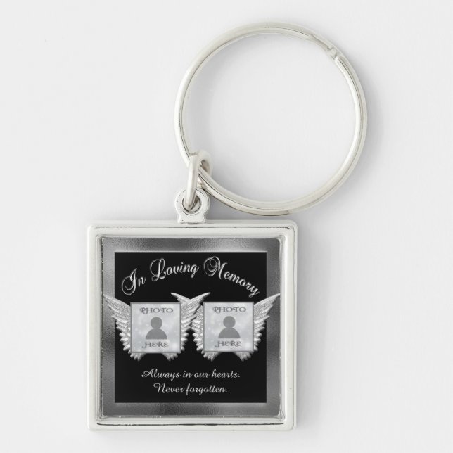 Silver Double Memorial Add Photos Keepsake Keychain (Front)