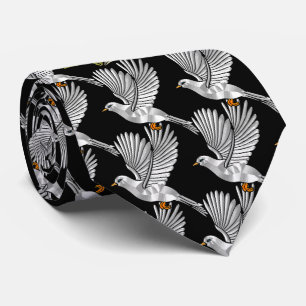 Silver Doves and Red Rose on Black Wedding Tie