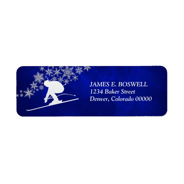 Silver Downhill Snow Skier on Blue Return Address (Front)
