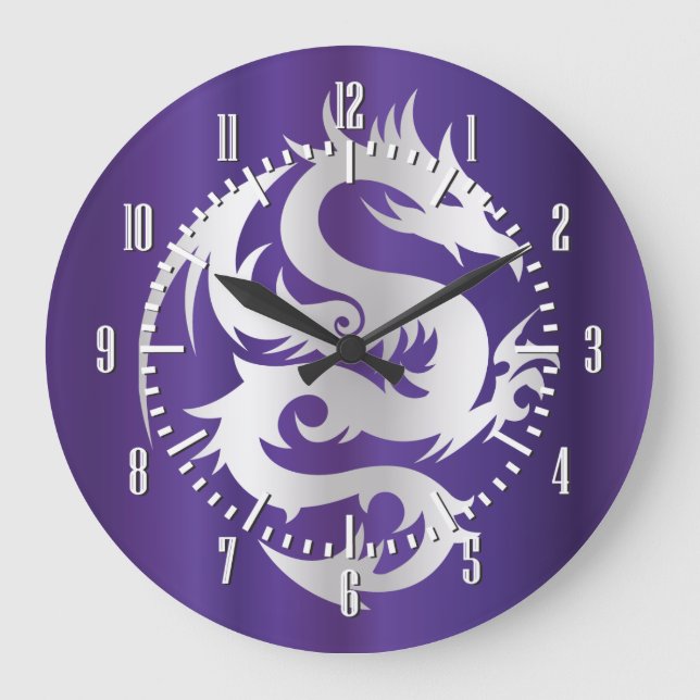 Silver Dragon on Imperial Purple Large Clock (Front)