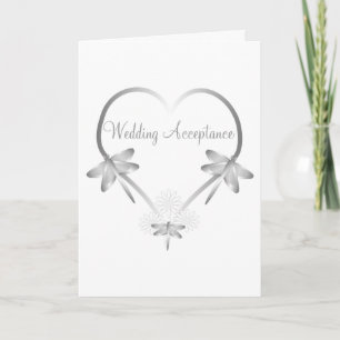 Silver Dragonfly Heart Wedding Acceptance Thank You Card