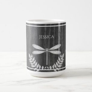 Silver Dragonfly Rustic Personalized Coffee Mug
