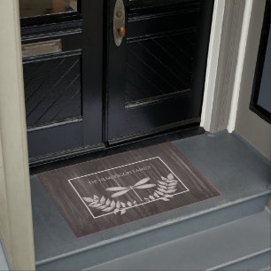 Silver Dragonfly Rustic Personalized Doormat