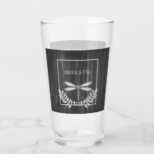 Silver Dragonfly Rustic Personalized Glass