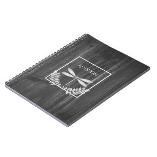 Silver Dragonfly Rustic Personalized Notebook