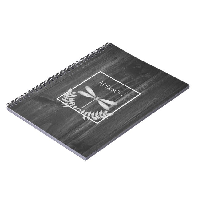 Silver Dragonfly Rustic Personalized Notebook (Left Side)