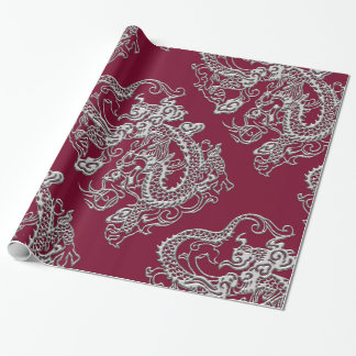 Silver Dragons Leather Texture Wrapping Paper