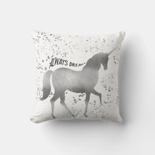 Silver Dream Unicorn Throw Pillow