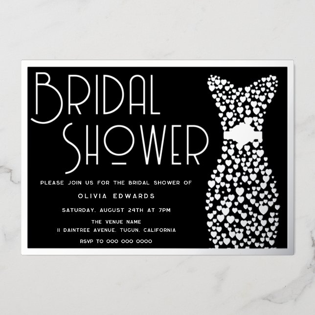 Silver Dress Black Bridal Shower Foil Invitation (Front)