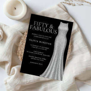 Silver Dress Black Fifty & Fabulous 50th Birthday Invitation