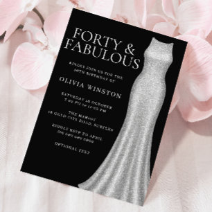Silver Dress & Black Womans 40th Birthday Party Invitation