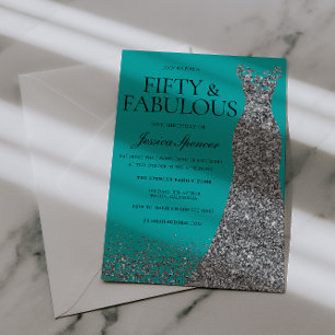 Silver Dress Elegance 50 & Fabulous! 50th Birthday Invitation