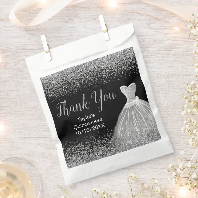 Silver Dress Faux Glitter Quinceanera Favour Bag (Clipped)