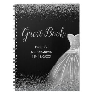 Silver Dress Faux Glitter Quinceanera guest Book