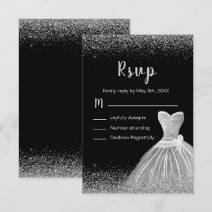 Silver Dress Faux Glitter Sweet 16  RSVP Card