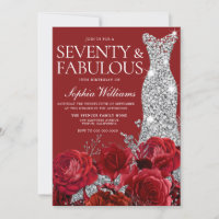 Silver Dress Gown Red Floral 70th Birthday Party