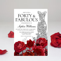 Silver Dress Gown Red Roses 40th Birthday Party