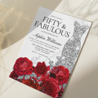 Silver Dress Gown Red Roses 50th Birthday Party
