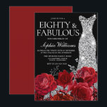 Silver Dress Gown Red Roses 80th Birthday Black Invitation<br><div class="desc">Silver Dress Gown Red Roses 80th Birthday Black Invitation

See matching collection in Niche and Nest Store

Many thanks</div>