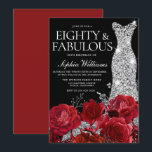 Silver Dress Gown Red Roses 80th Birthday Black Invitation<br><div class="desc">Silver Dress Gown Red Roses 80th Birthday Black Invitation

See matching collection in Niche and Nest Store

Many thanks</div>