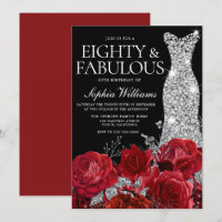 Silver Dress Gown Red Roses 80th Birthday Black