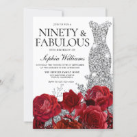 Silver Dress Gown Red Roses 90th Birthday Party