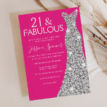 Silver Dress Pink 21 & Fabulous 21st Birthday Invitation<br><div class="desc">Silver Dress Pink 21 & Fabulous 21st Birthday Invitation
Variations to the invitation and matching items in our store</div>