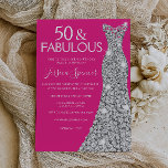 Silver Dress Pink 50 & Fabulous 50th Birthday Invitation<br><div class="desc">Silver Dress Pink 50 & Fabulous 50th Birthday Invitation
Variations to the invitation and matching items in our store</div>