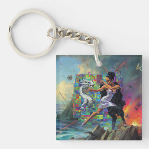 Silver Dress Priestess Occult Dark Witchy AI Art Keychain