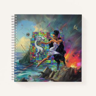 Silver Dress Priestess Occult Dark Witchy AI Art Notebook