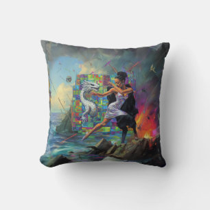 Silver Dress Priestess Occult Dark Witchy AI Art Throw Pillow
