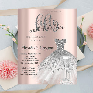 Silver Dress Prosecco Pearls 50th Birthday Invitation