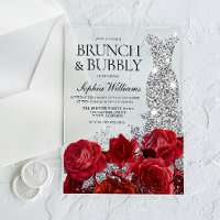 Silver Dress Red Rose Brunch Bubbly Bridal Shower 