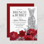 Silver Dress Roses Budget Bridal Shower Invitation<br><div class="desc">Silver Dress Roses Budget Bridal Shower Invitation
Brunch & Bubbly,  Red Roses</div>