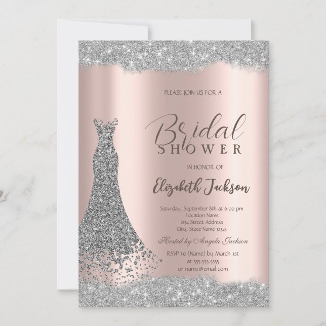 Silver Dress Sparkle Frame Rose Gold  Invitation (Front)