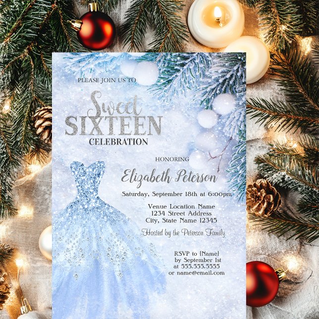 Silver Dress Winter Wonderland Sweet 16 Party  Invitation (Creator Uploaded)