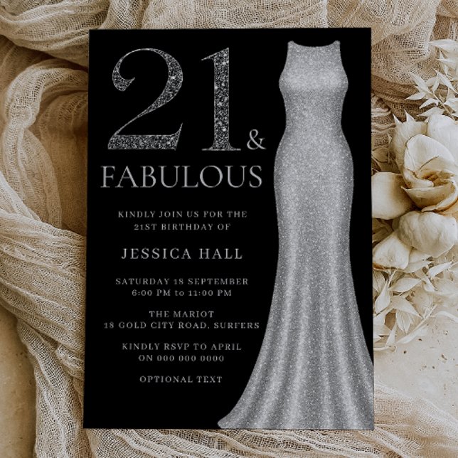 Silver Dress Womans 21st Birthday Party Invitation (Creator Uploaded)