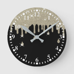 Silver Drip Glitter Effect & Sparkles Round Clock