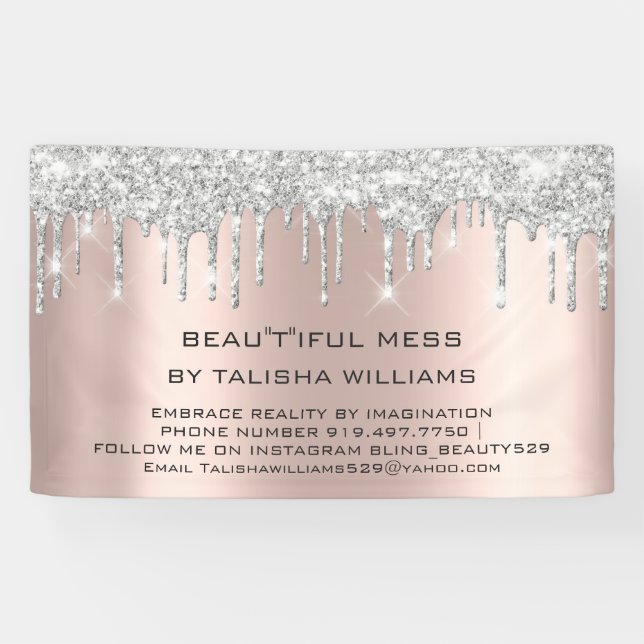 Silver Drip Rose Gold Blush Eyelash Beautiful Mess Banner (Horizontal)