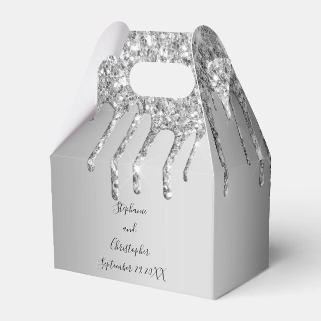 Silver Dripping glitter Glitter Drips Wedding  Favor Box (Front Side)