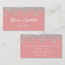 Silver Dripping Glitter Pink Glam Nail Tech