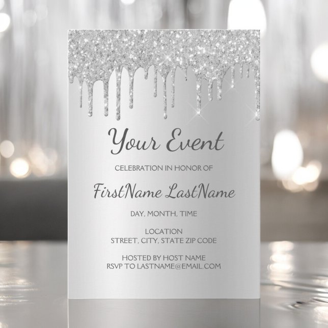Silver Dripping Glitter Sweet 16 Bridal Shower Invitation (Creator Uploaded)