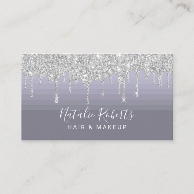 Silver Drips Elegant Dusty Purple Beauty Boutique Business Card (Front)