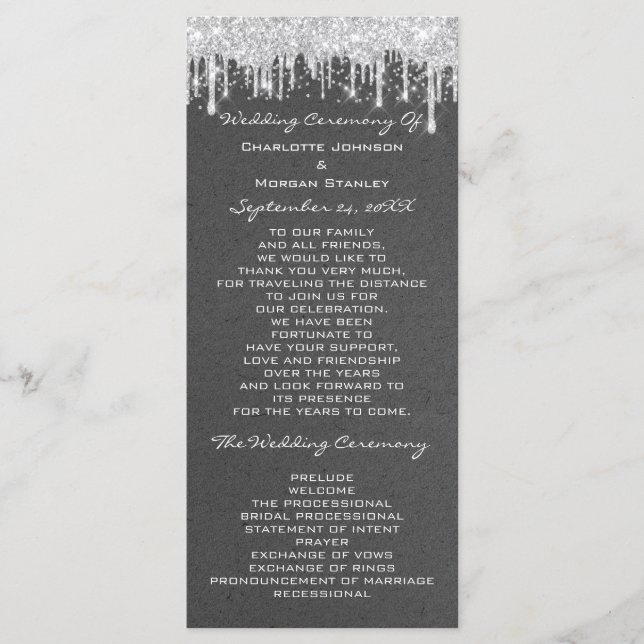  Silver Drips Event Wedding Program Formal Grey (Front)
