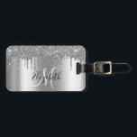 SIlver Drips Glitter Metal Monogram Luggage Tag<br><div class="desc">This design may be personalized in the area provided by changing the photo and/or text. Or it can be customized by clicking Personalize this Template and then choosing the click to customize further option and delete or change the colour of the background, add text, change the text colour or style,...</div>