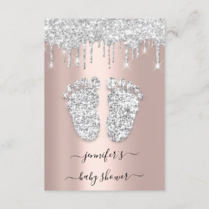 Silver Drips Grey Rose Baby Girl Shower Feet Invitation