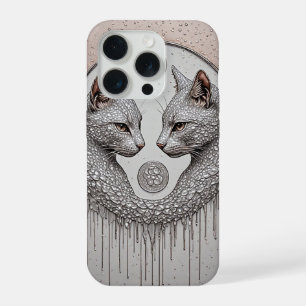Silver Dual Cats With Symmetrical Faces iPhone 15 Pro Case