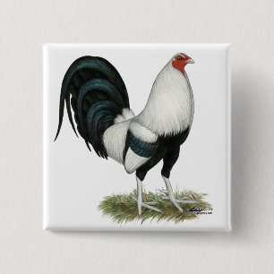 Silver Duckwing Gamecock 2 Inch Square Button